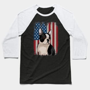 Boston Terrier American Flag Patriotic 4Th Of July Baseball T-Shirt